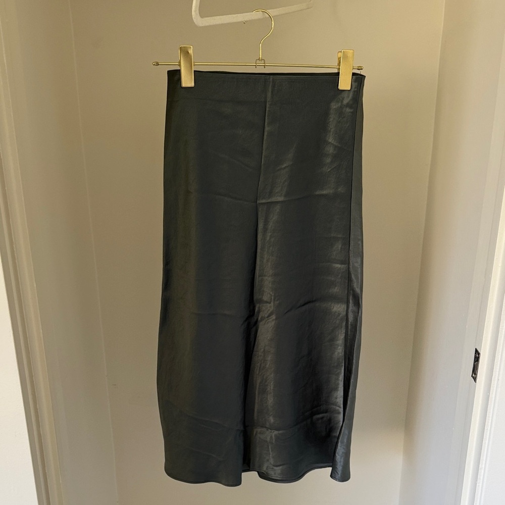 Aritzia Babaton Satin Midi Slip Skirt in Grey-Green